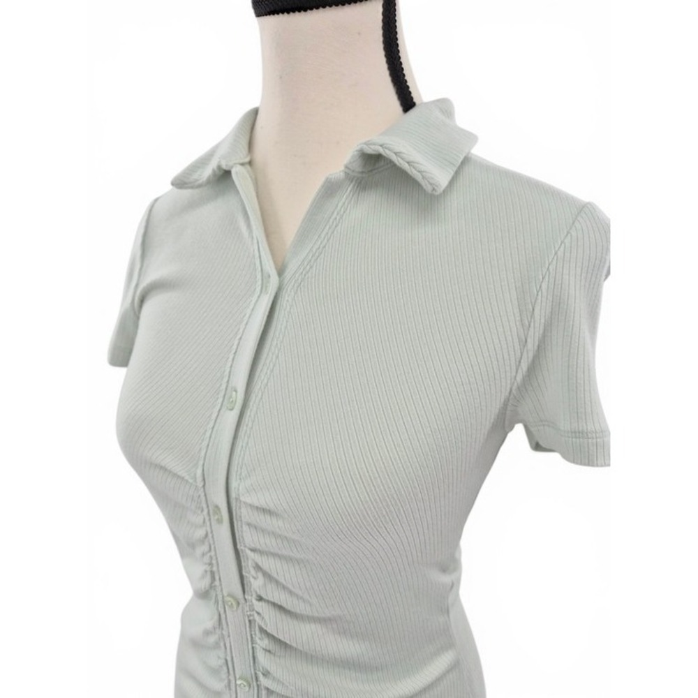 Abercrombie Sage Green Bodycon Ruched Polo Mini Dress S Stretch Button Front Y2k - Picture 3 of 12